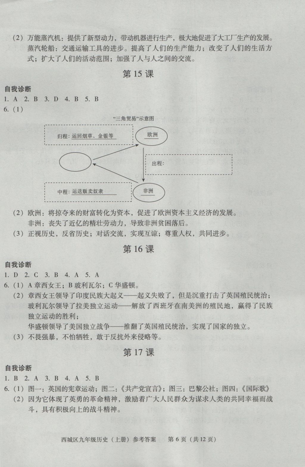 2016年學習探究診斷九年級歷史上冊 參考答案第6頁