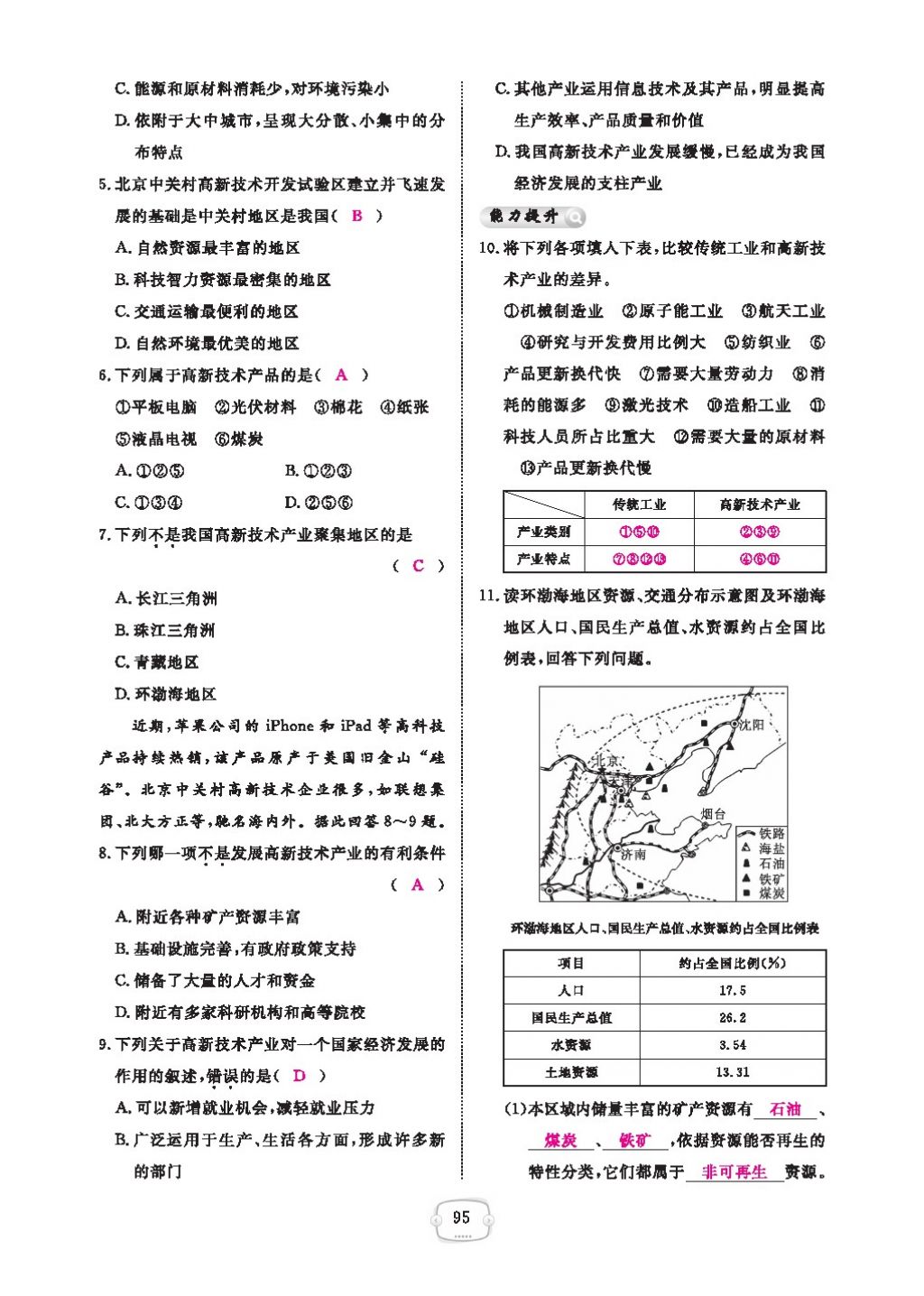 2016領(lǐng)航新課標(biāo)練習(xí)冊八年級地理上冊人教版 參考答案第99頁