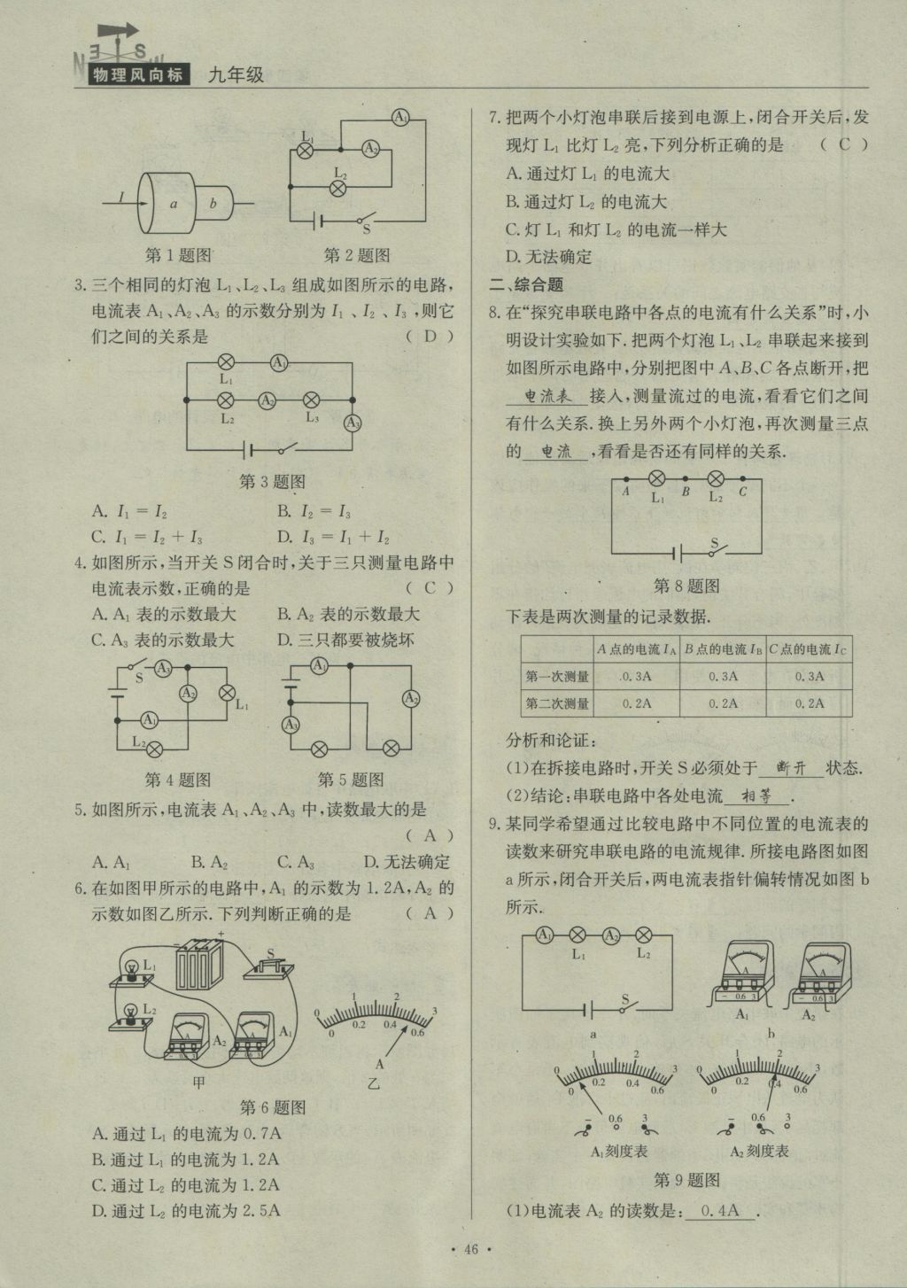 2016年物理風向標九年級全一冊 第四章 探究電流第252頁