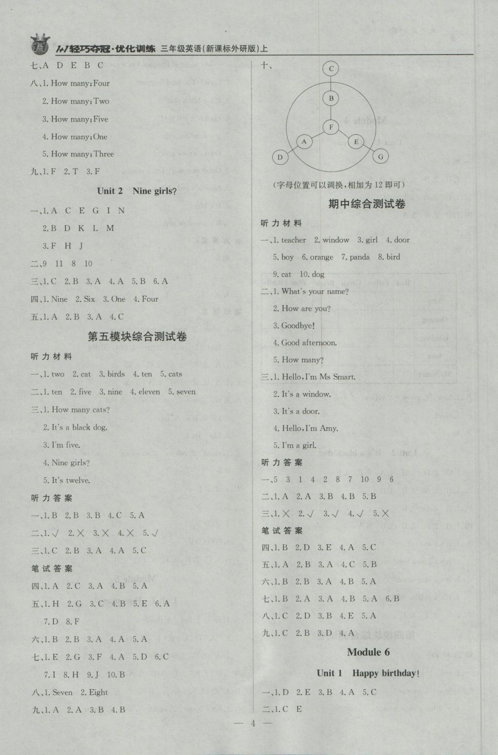 2016年1加1轻巧夺冠优化训练三年级英语上册外研版银版 参考答案第4页