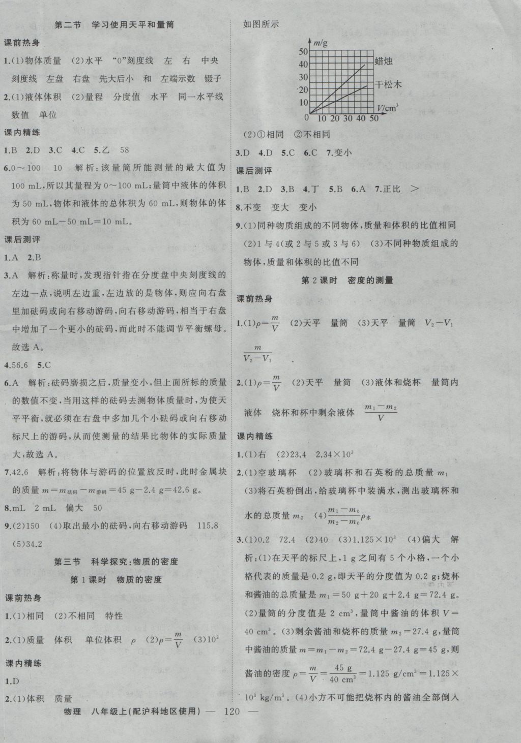 2016年黃岡100分闖關(guān)八年級(jí)物理上冊(cè)滬科版 參考答案第10頁(yè)