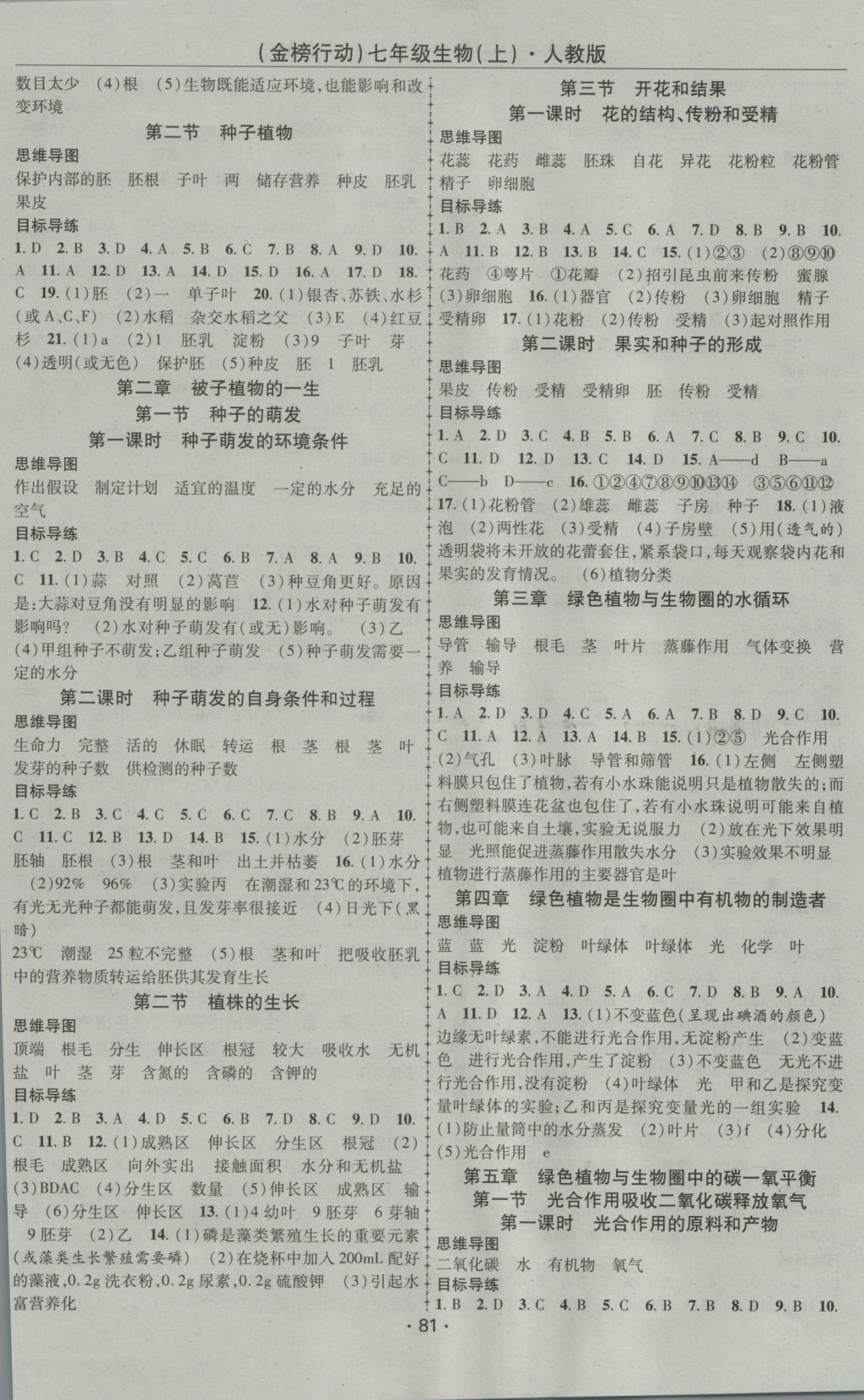 2016年金榜行動(dòng)課時(shí)導(dǎo)學(xué)案七年級(jí)生物上冊(cè)人教版 參考答案第3頁(yè)