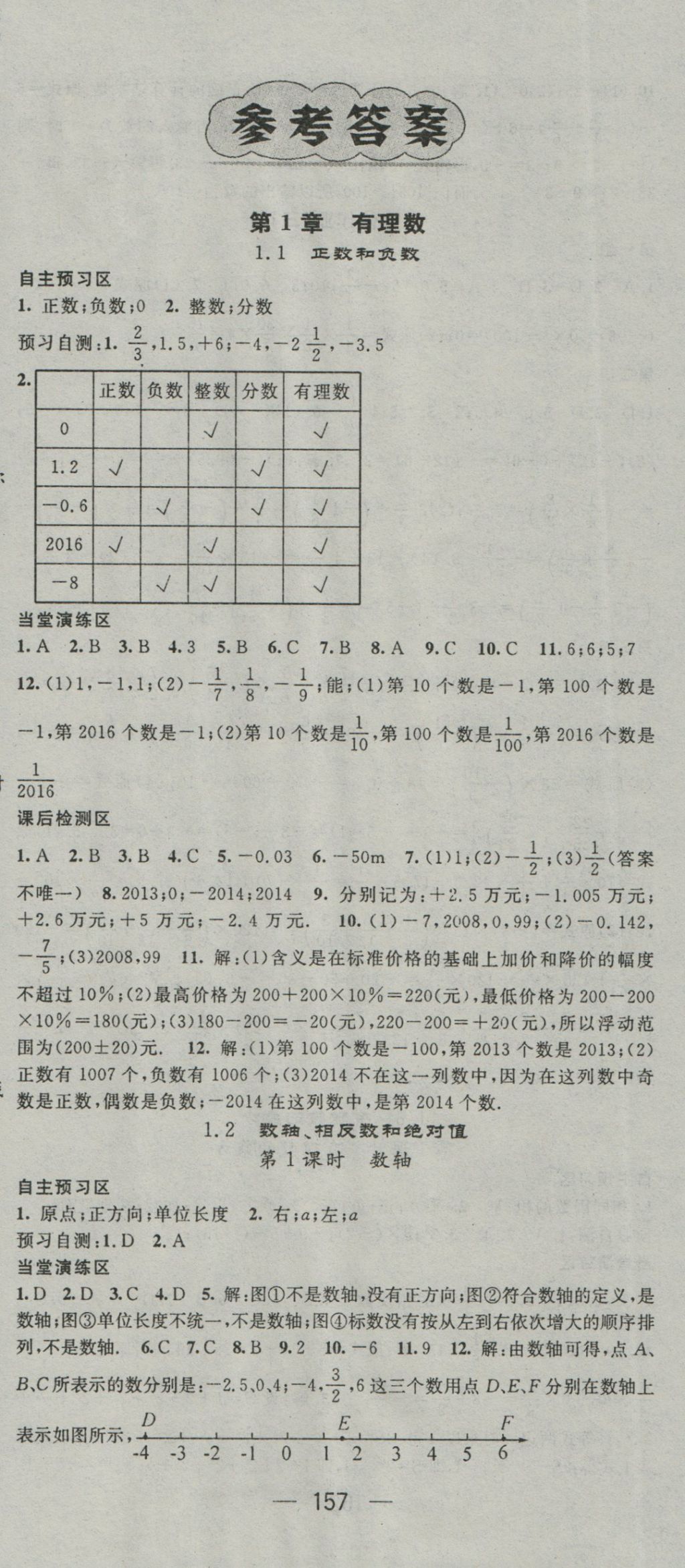 2016年精英新课堂七年级数学上册沪科版 参考答案第1页