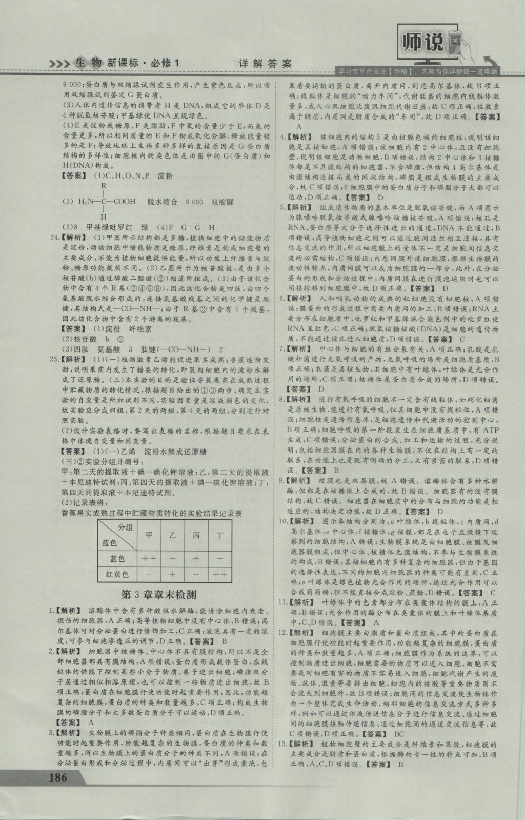 師說高中同步導(dǎo)學(xué)案生物必修1 參考答案第32頁