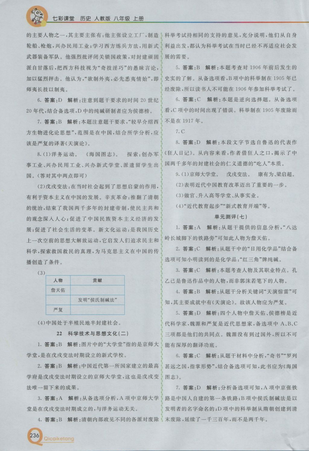 2016年初中一點(diǎn)通七彩課堂八年級歷史上冊人教版 參考答案第19頁