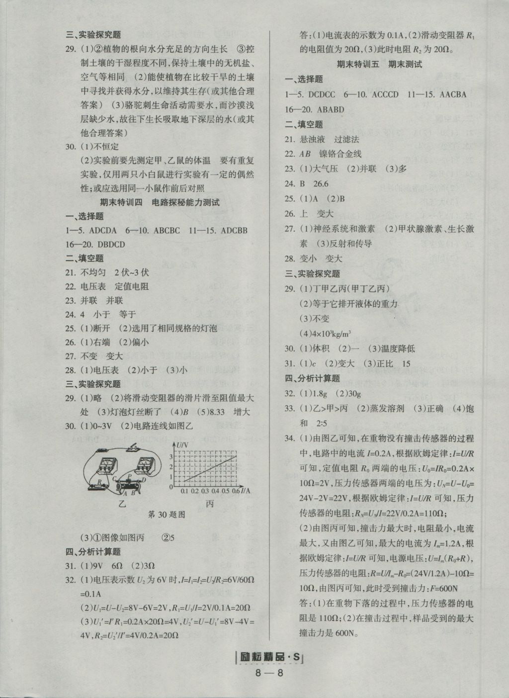 2016年勵(lì)耘書業(yè)勵(lì)耘活頁周周練八年級(jí)科學(xué)上冊(cè) 參考答案第8頁