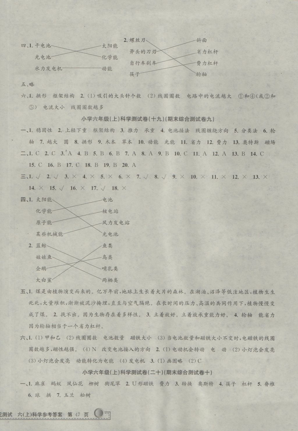 2016年孟建平小學(xué)單元測(cè)試六年級(jí)科學(xué)上冊(cè)教科版 參考答案第10頁