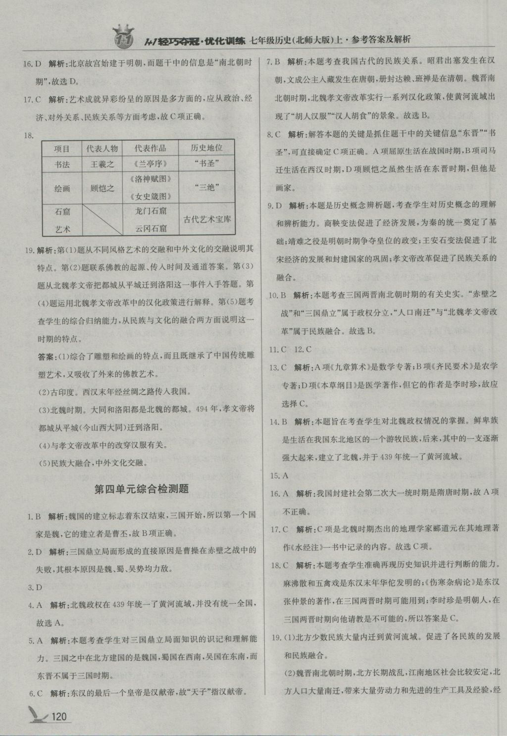 2016年1加1轻巧夺冠优化训练七年级历史上册北师大版银版 参考答案第25页