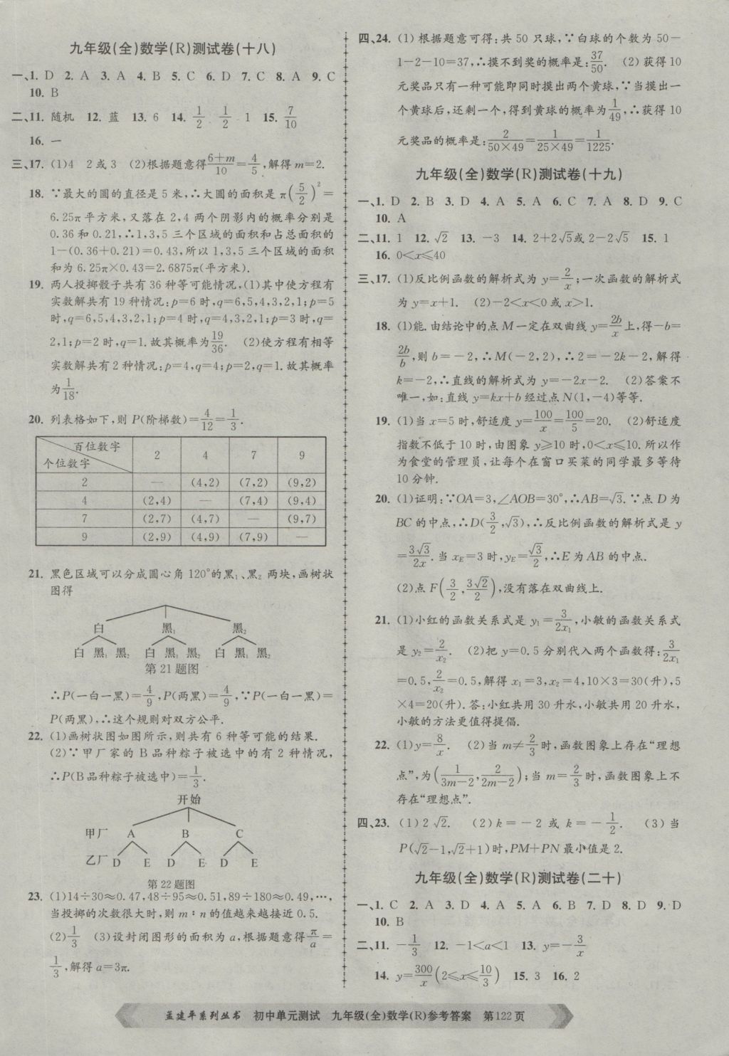 2016年孟建平初中单元测试九年级数学全一册人教版 参考答案第10页