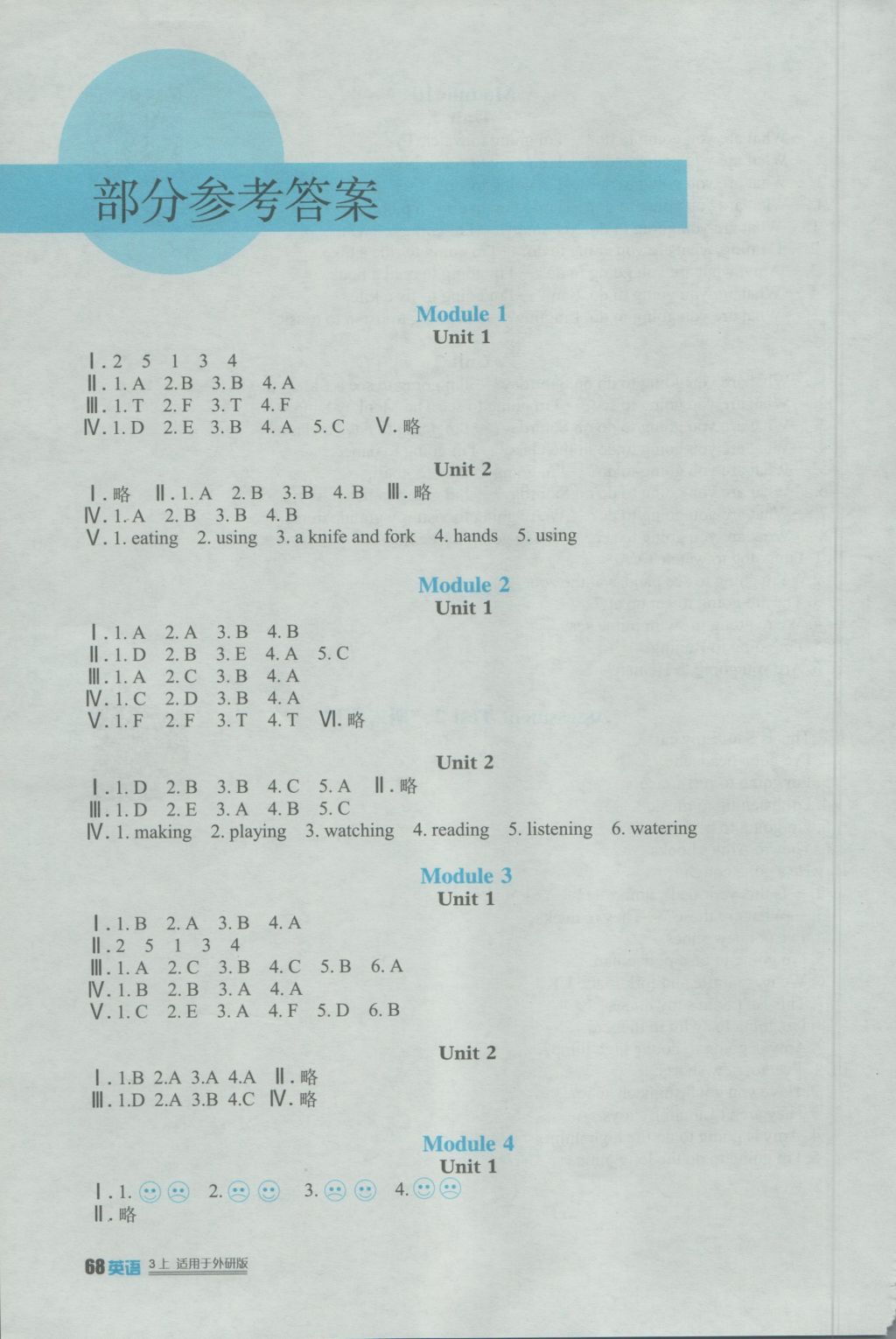 2016年新課標小學生學習實踐園地三年級英語上冊外研版一起 參考答案第1頁