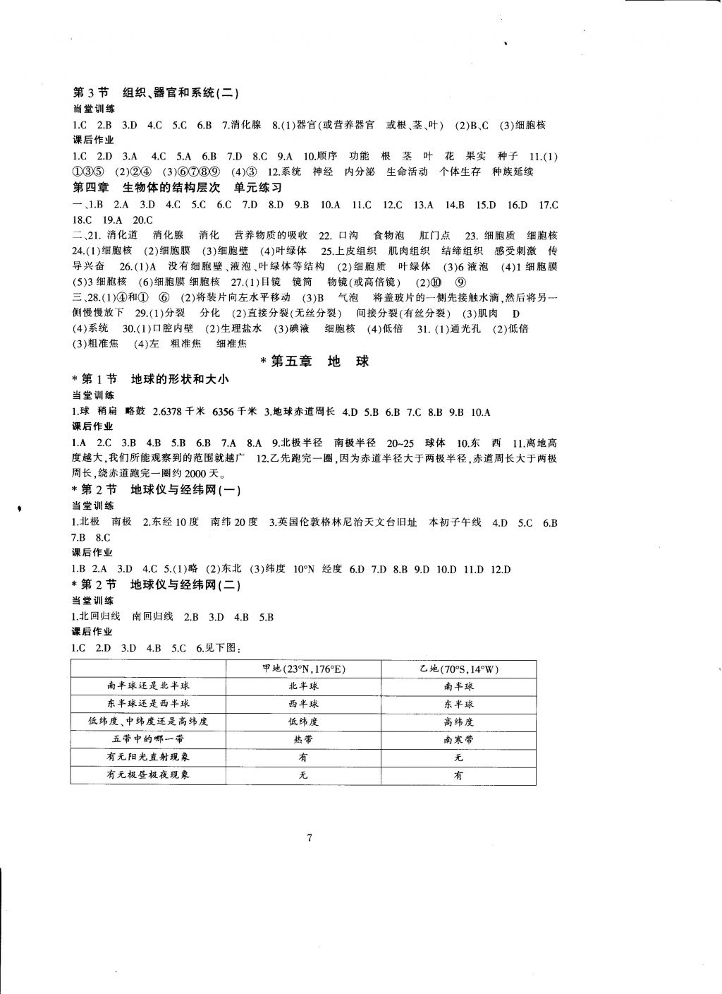 2016年全程助學(xué)與學(xué)習(xí)評(píng)估科學(xué)七年級(jí)上冊(cè) 參考答案第7頁(yè)