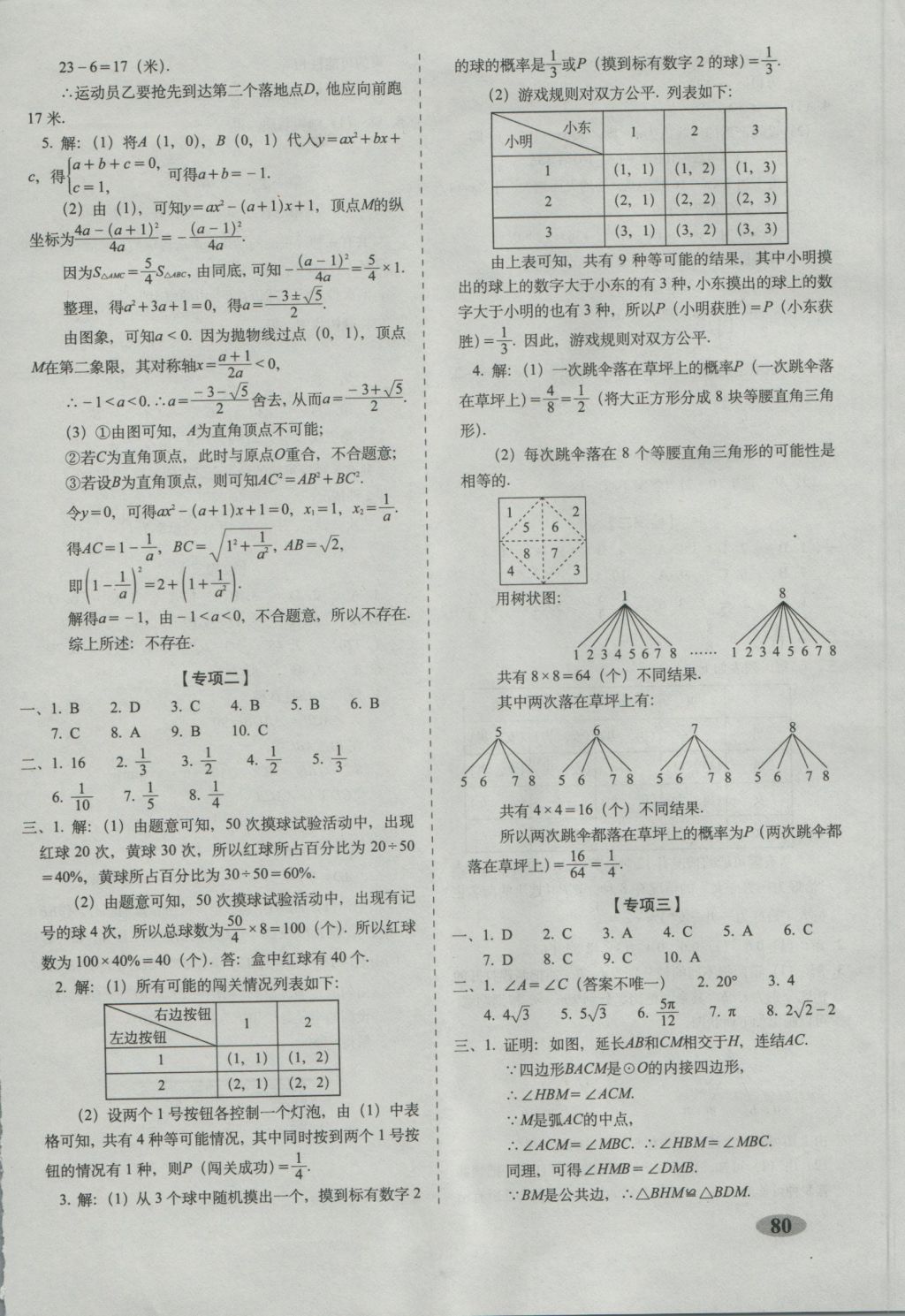 2016年聚能闯关期末复习冲刺卷九年级数学上册浙教版 参考答案第8页