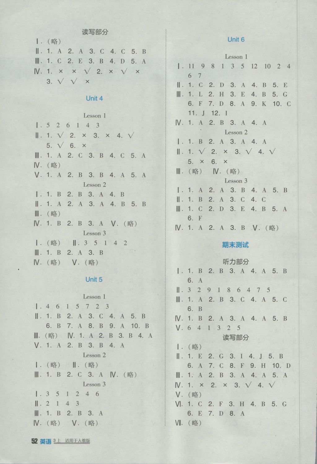 2016年小学生学习实践园地三年级英语上册人教版一起 参考答案第2页