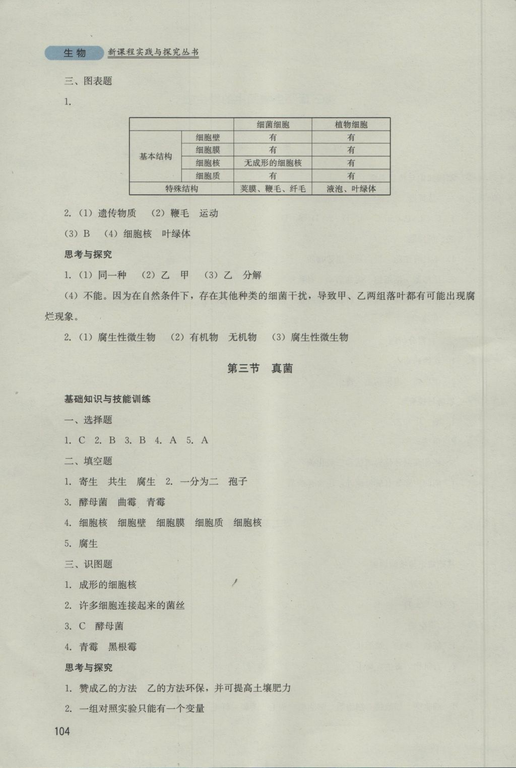 2016年新课程实践与探究丛书七年级生物上册济南版 参考答案第12页