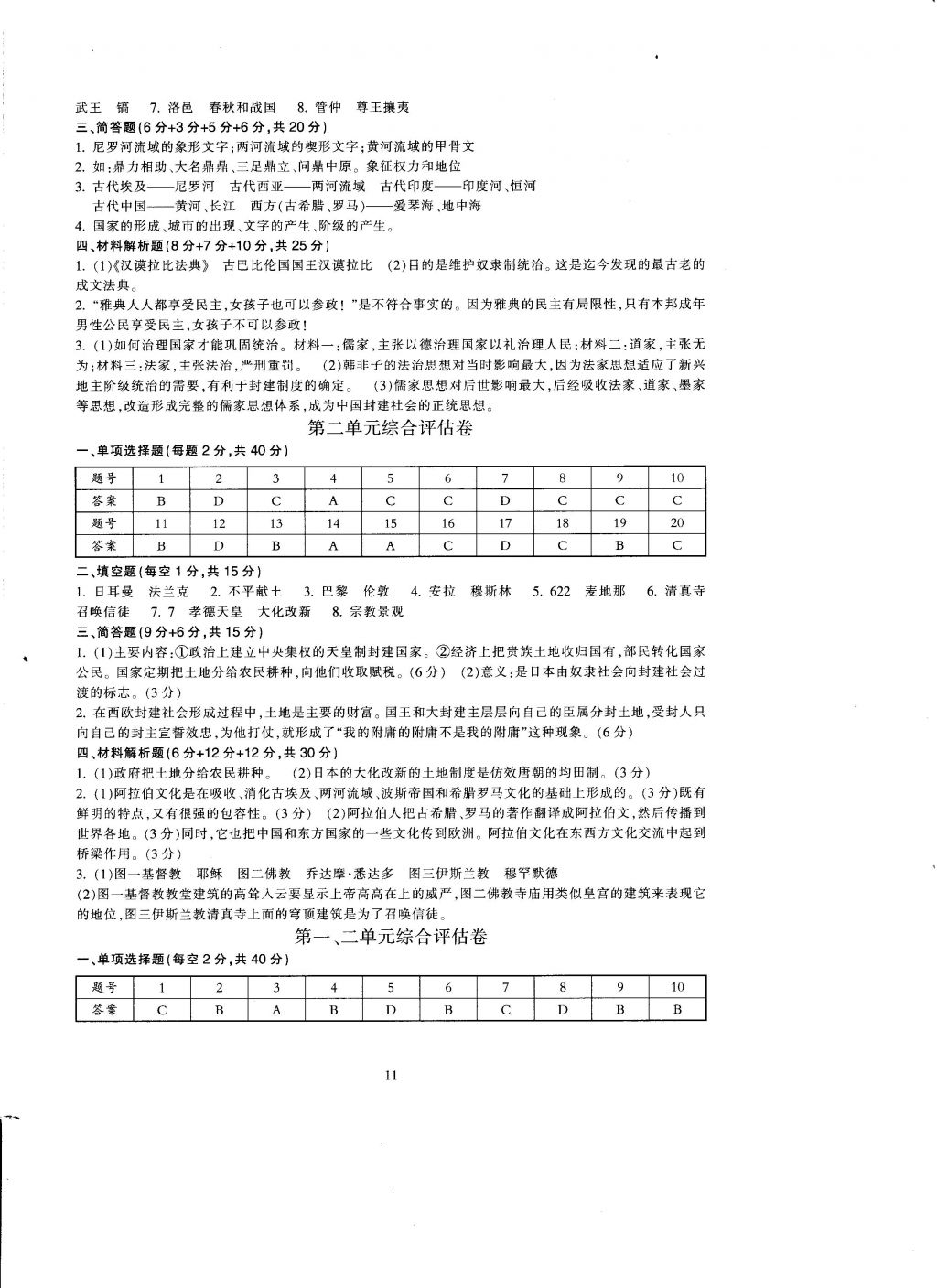 2016年全程助學(xué)與學(xué)習(xí)評估歷史與社會八年級上冊 參考答案第11頁