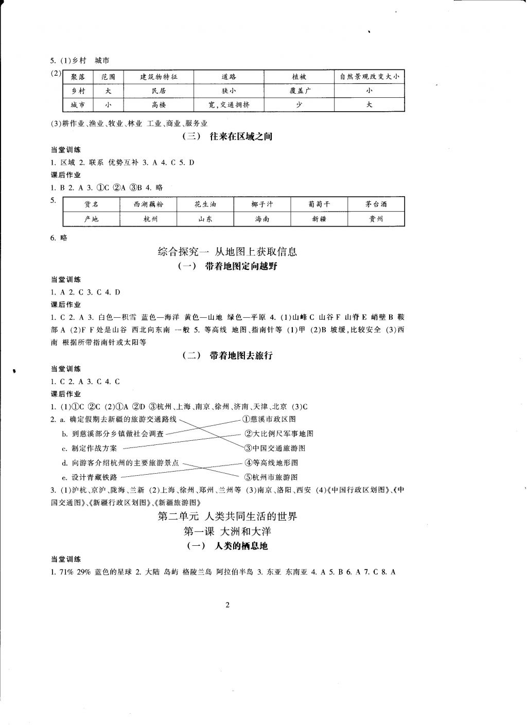 2016年全程助学与学习评估历史与社会七年级上册 参考答案第2页