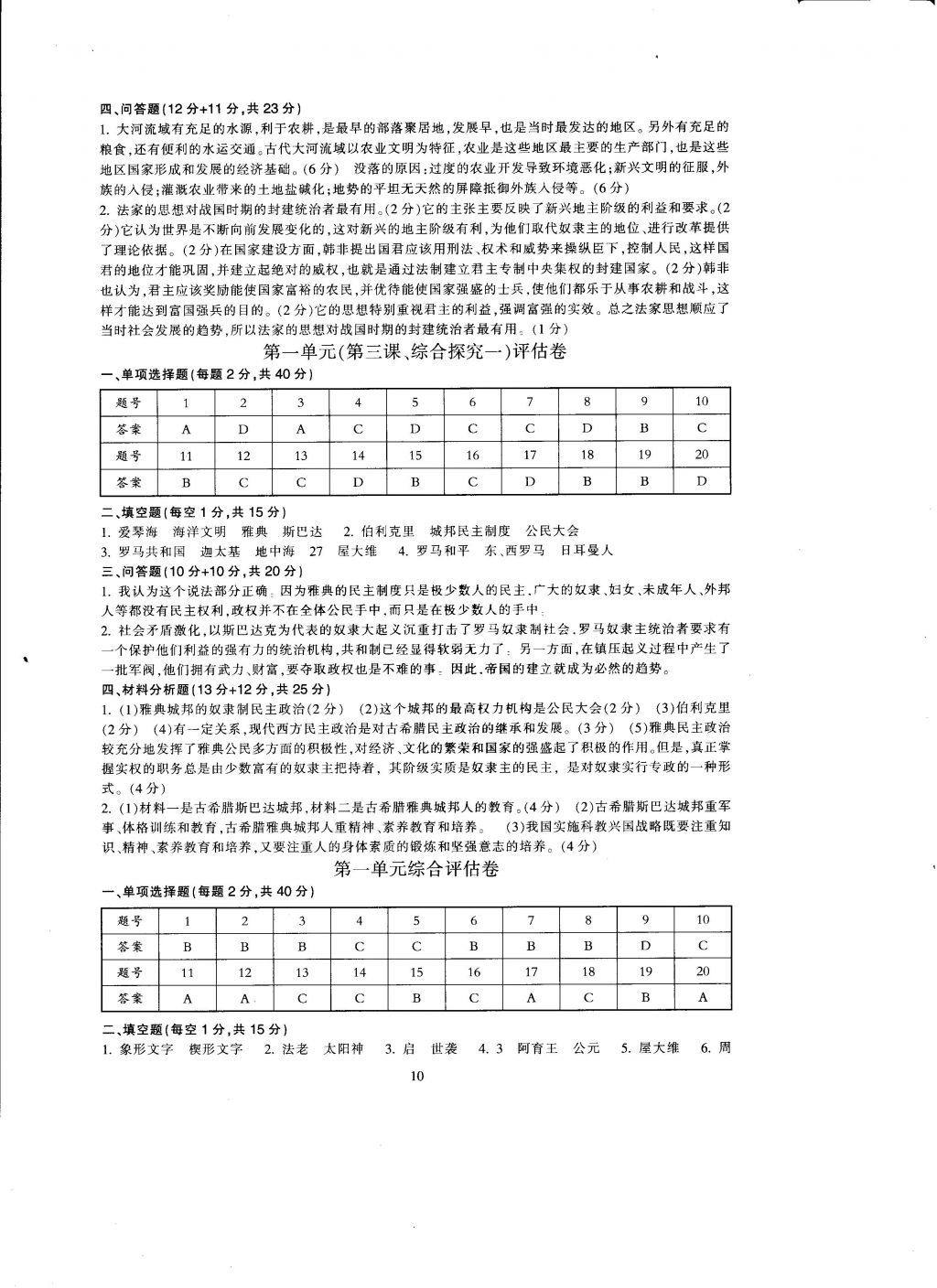 2016年全程助學與學習評估歷史與社會八年級上冊 參考答案第10頁