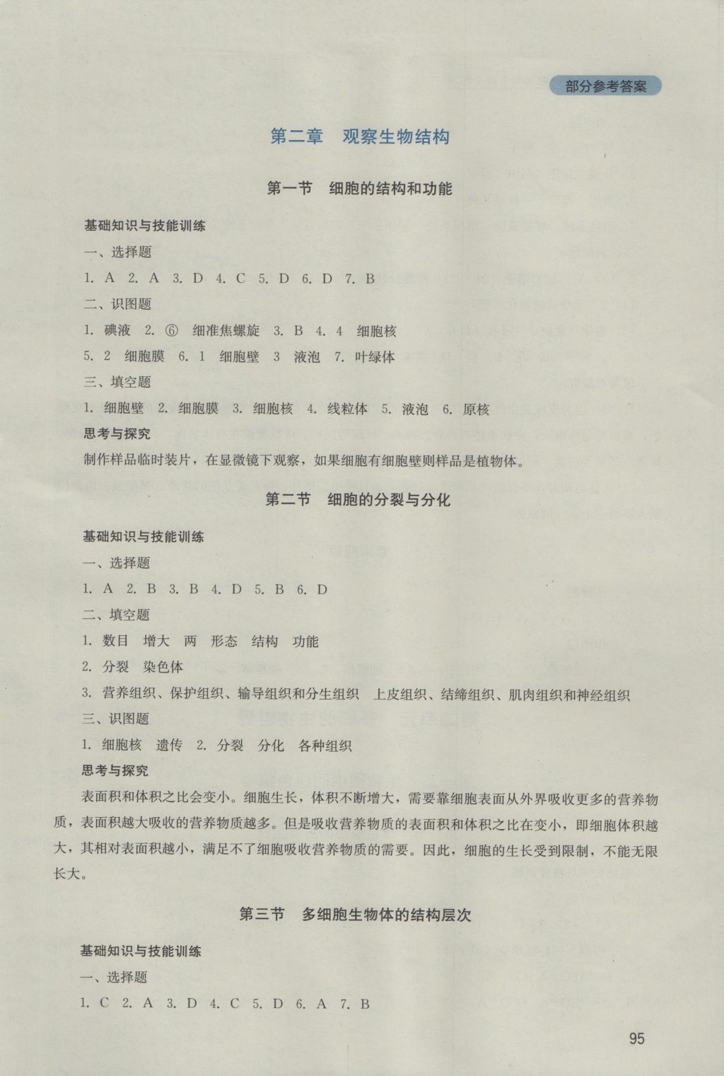 2016年新课程实践与探究丛书七年级生物上册济南版 参考答案第3页