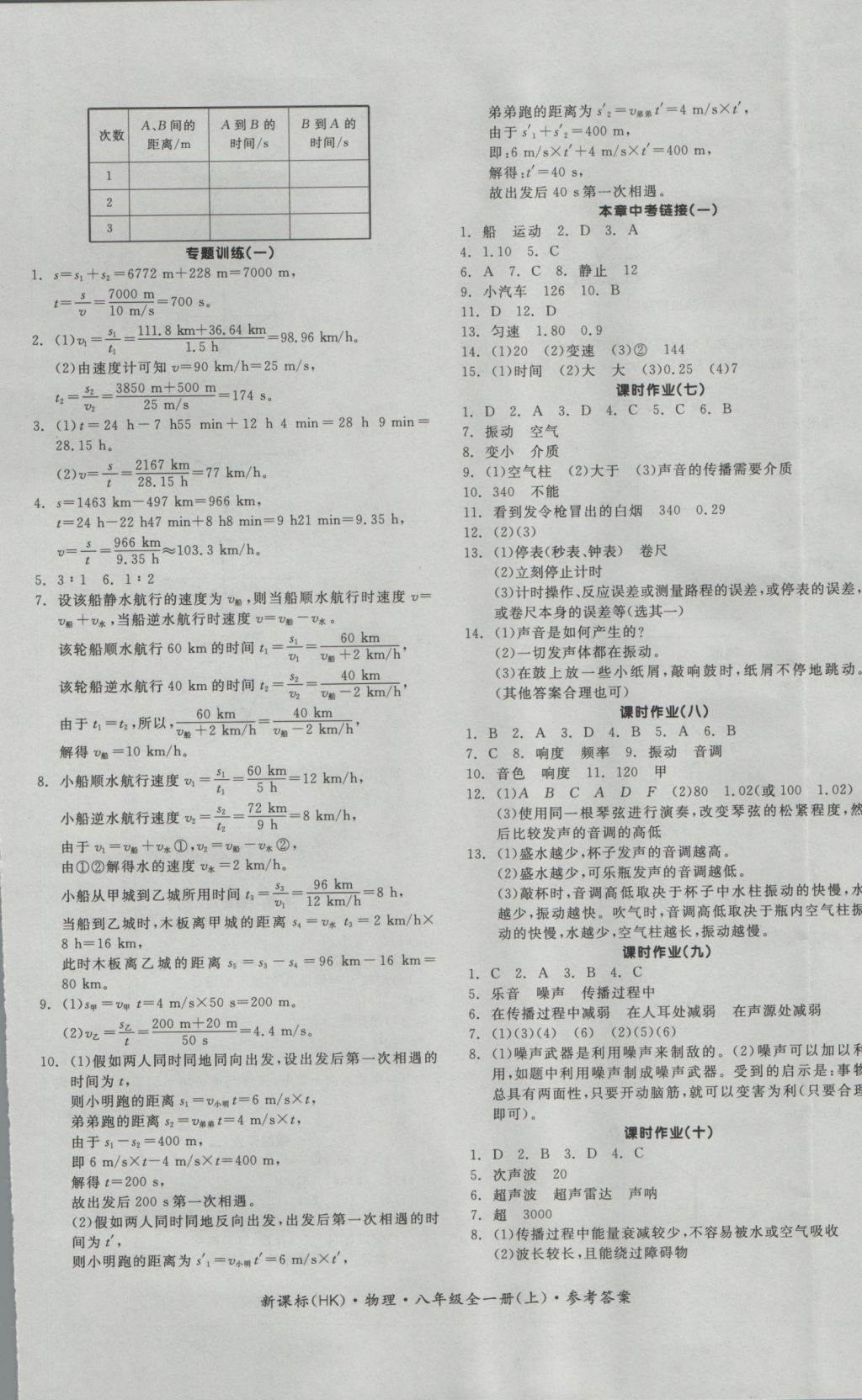 2016年全品學練考八年級物理全一冊上滬科版 參考答案第5頁