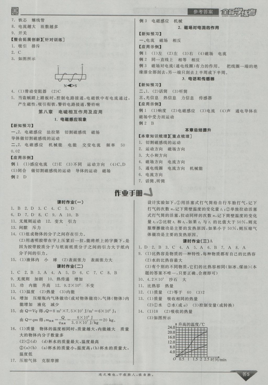 2016年全品學(xué)練考九年級(jí)物理上冊(cè)教科版 參考答案第5頁