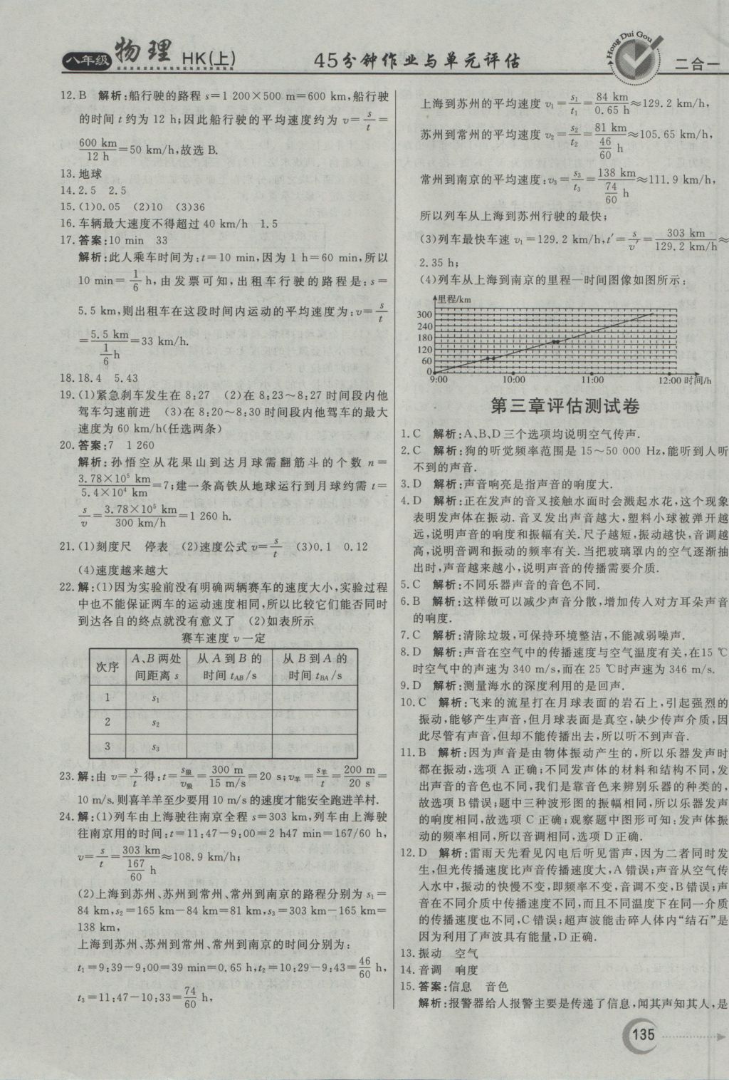 2016年紅對(duì)勾45分鐘作業(yè)與單元評(píng)估八年級(jí)物理上冊(cè)滬科版 參考答案第27頁(yè)