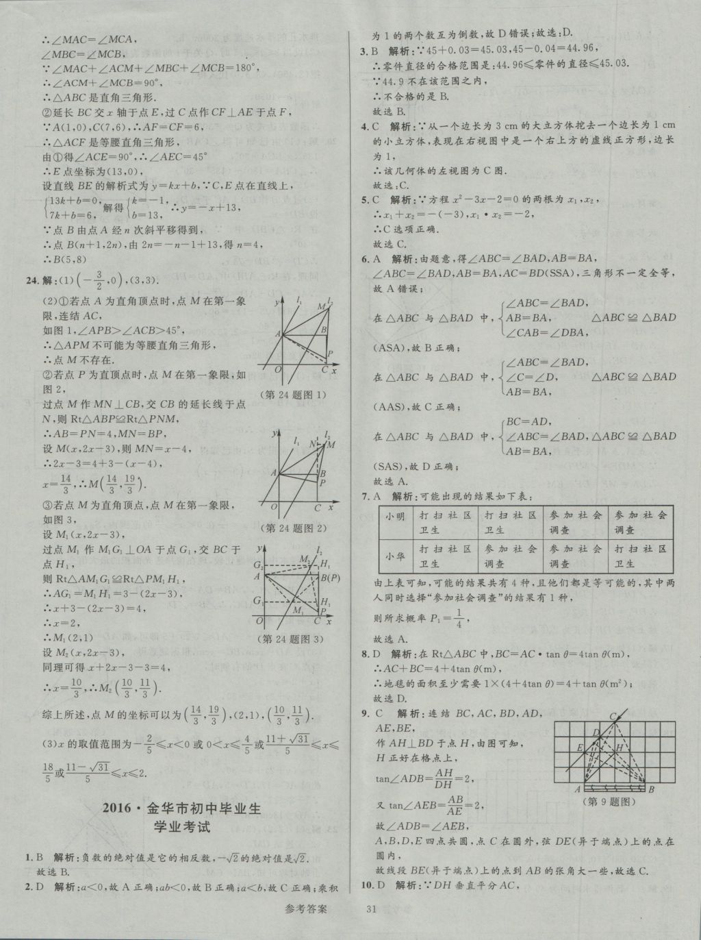 2017年中考真題匯編數(shù)學 參考答案第31頁