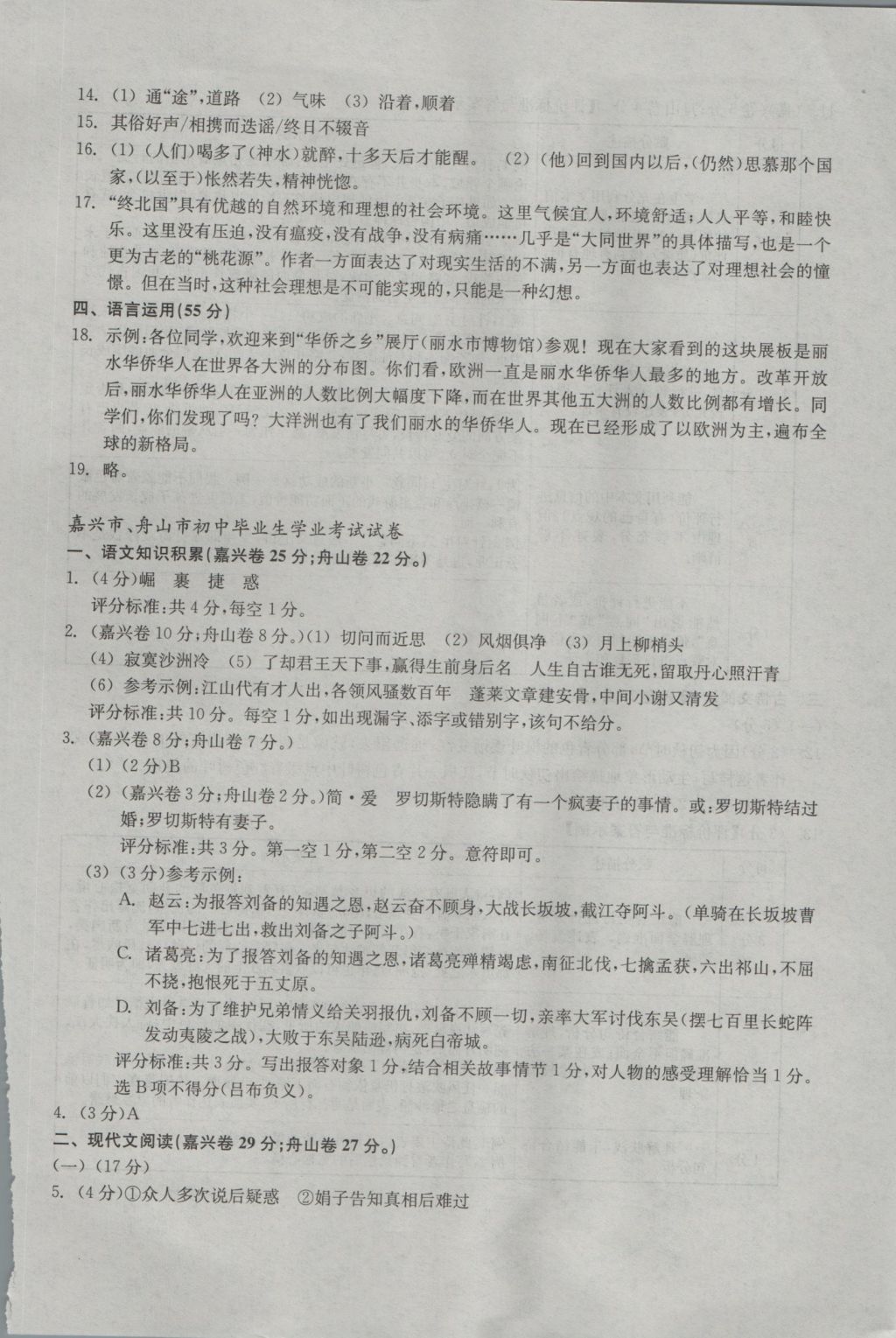 2017年中考必備2016年浙江省初中畢業(yè)生學(xué)業(yè)考試真題試卷集語文 參考答案第17頁