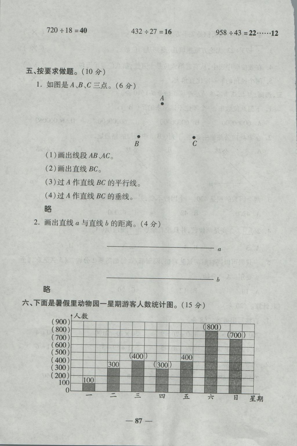 2016年夺冠金卷考点梳理全优卷四年级数学上册人教版 参考答案第87页