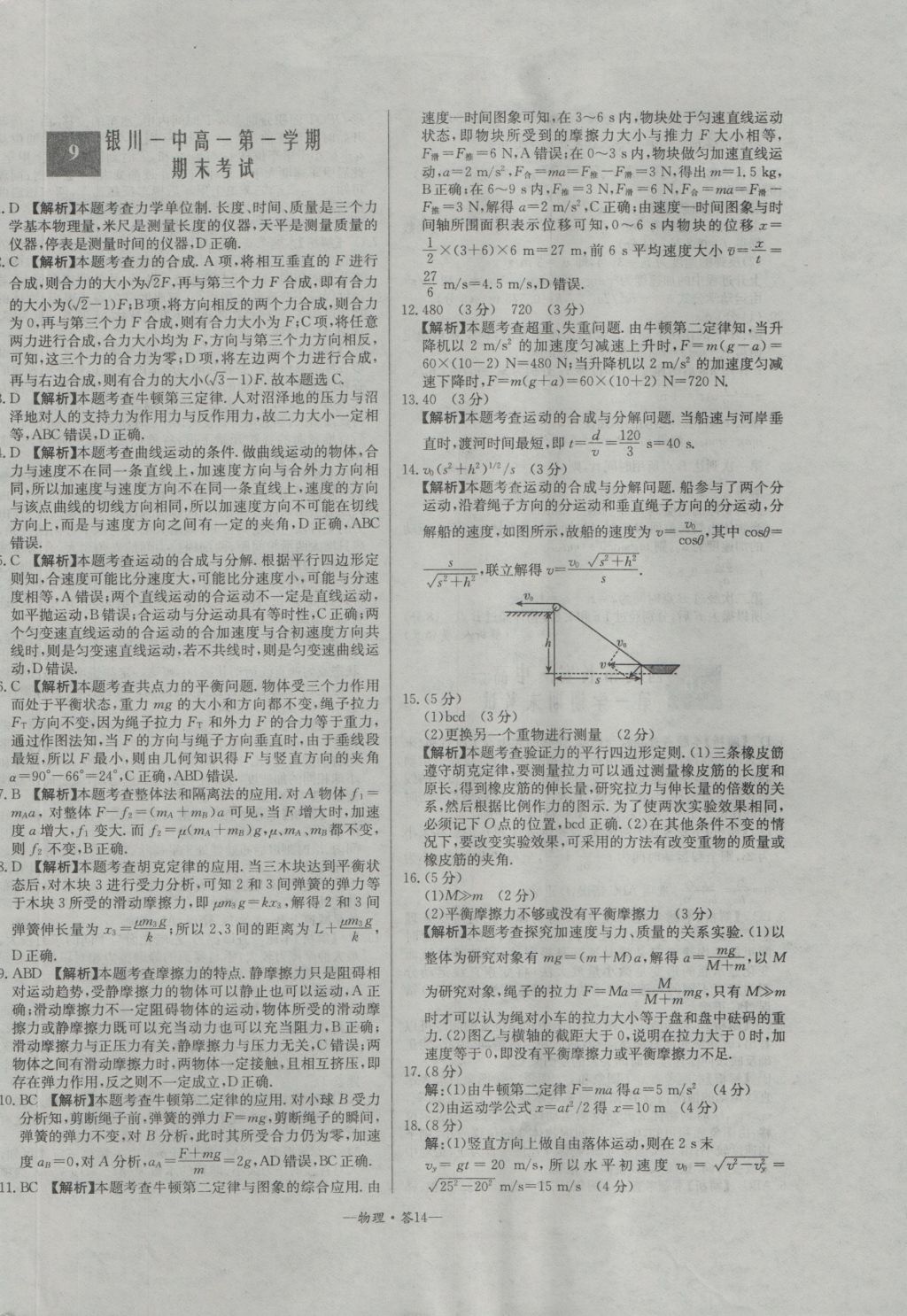 高中名校期中期末聯(lián)考測試卷物理必修1人教版 參考答案第14頁