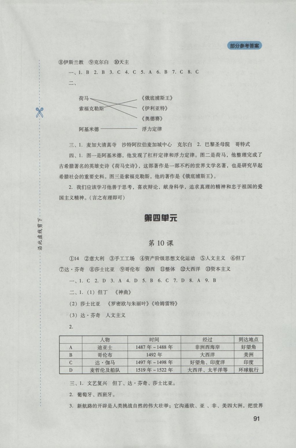 2016年新课程实践与探究丛书九年级世界历史上册人教版 参考答案第5页