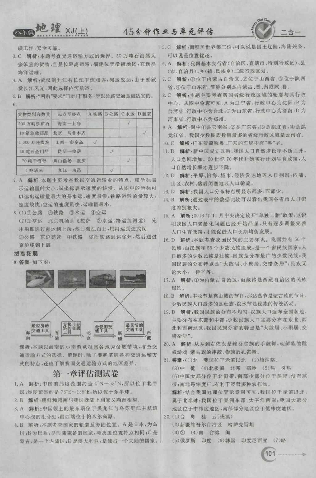 2016年红对勾45分钟作业与单元评估八年级地理上册湘教版 参考答案第17页