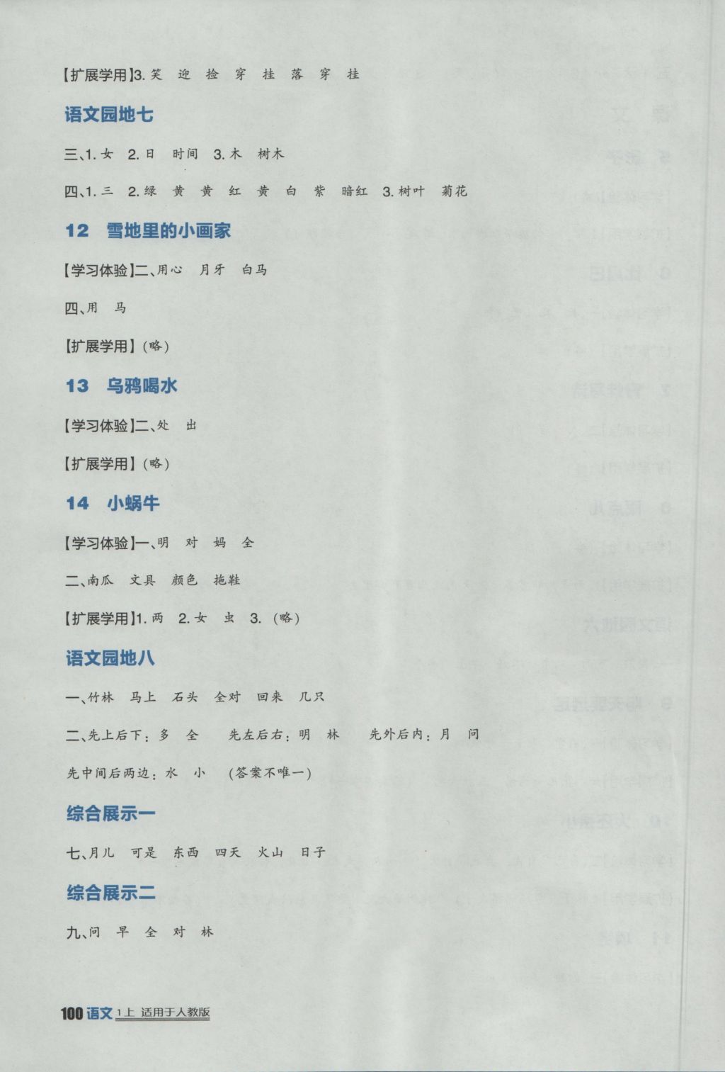 2016年小學(xué)生學(xué)習(xí)實(shí)踐園地一年級語文上冊人教版 參考答案第6頁