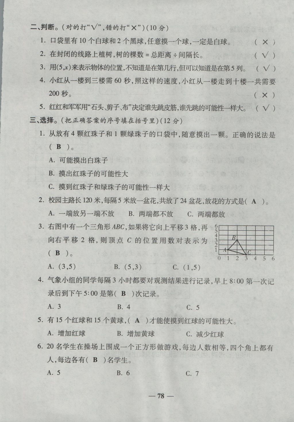 2016年奪冠金卷考點(diǎn)梳理全優(yōu)卷五年級(jí)數(shù)學(xué)上冊人教版 參考答案第78頁