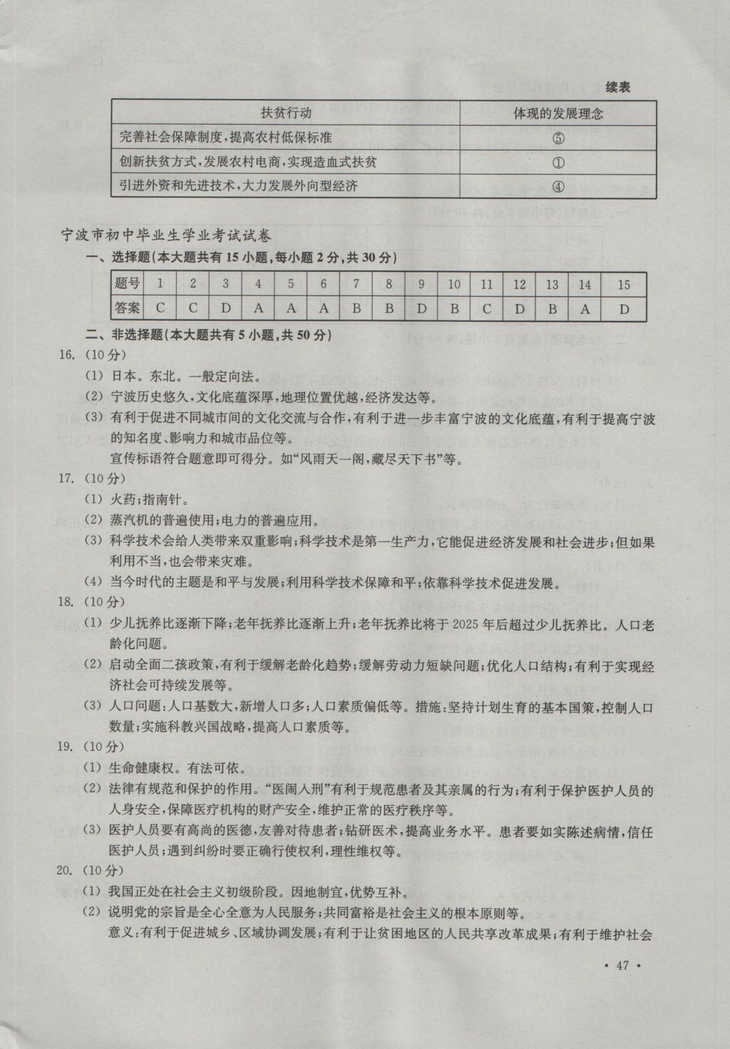 2017年中考必備2016年浙江省初中畢業(yè)生學(xué)業(yè)考試真題試卷集社會(huì)政治 參考答案第2頁