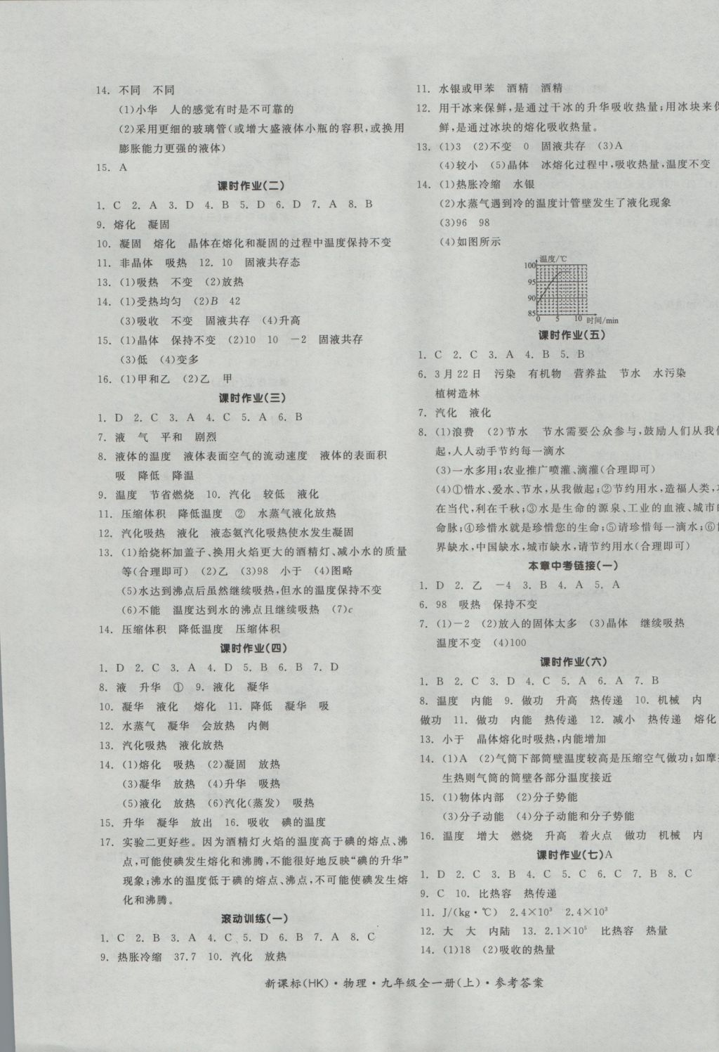 2016年全品学练考九年级物理全一册上沪科版 参考答案第5页