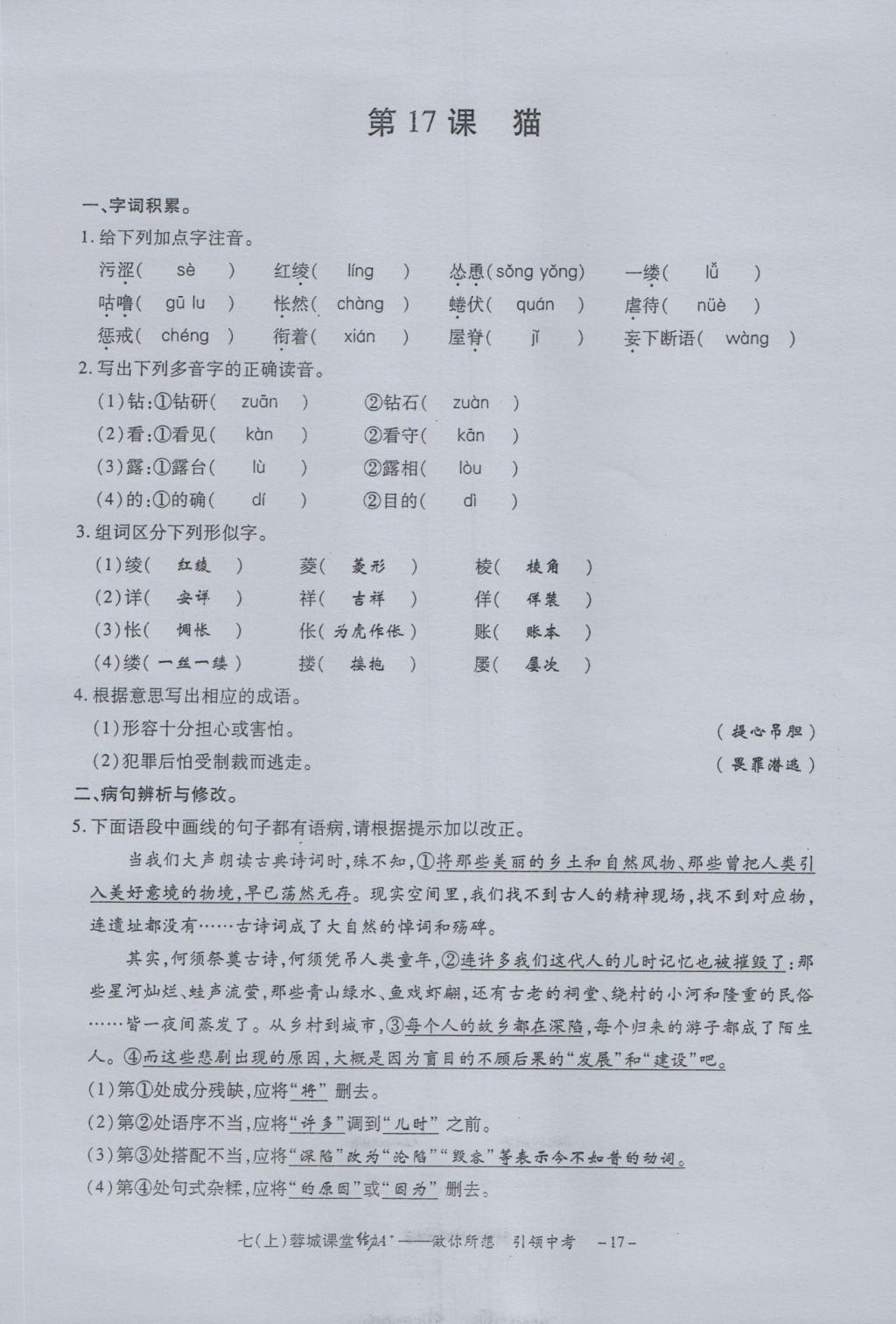 2016年蓉城课堂给力A加七年级语文上册 字词过关夯实基础第19页