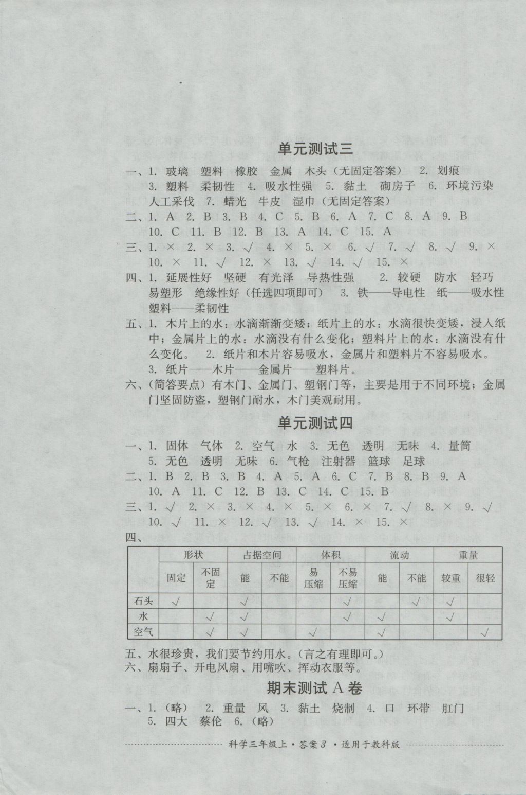 2016年單元測(cè)試三年級(jí)科學(xué)上冊(cè)教科版四川教育出版社 參考答案第3頁