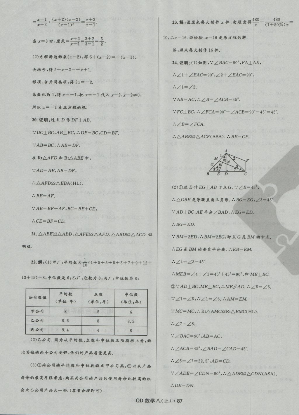 2016年奪冠百分百初中優(yōu)化測試卷八年級數(shù)學(xué)上冊青島版 參考答案第15頁