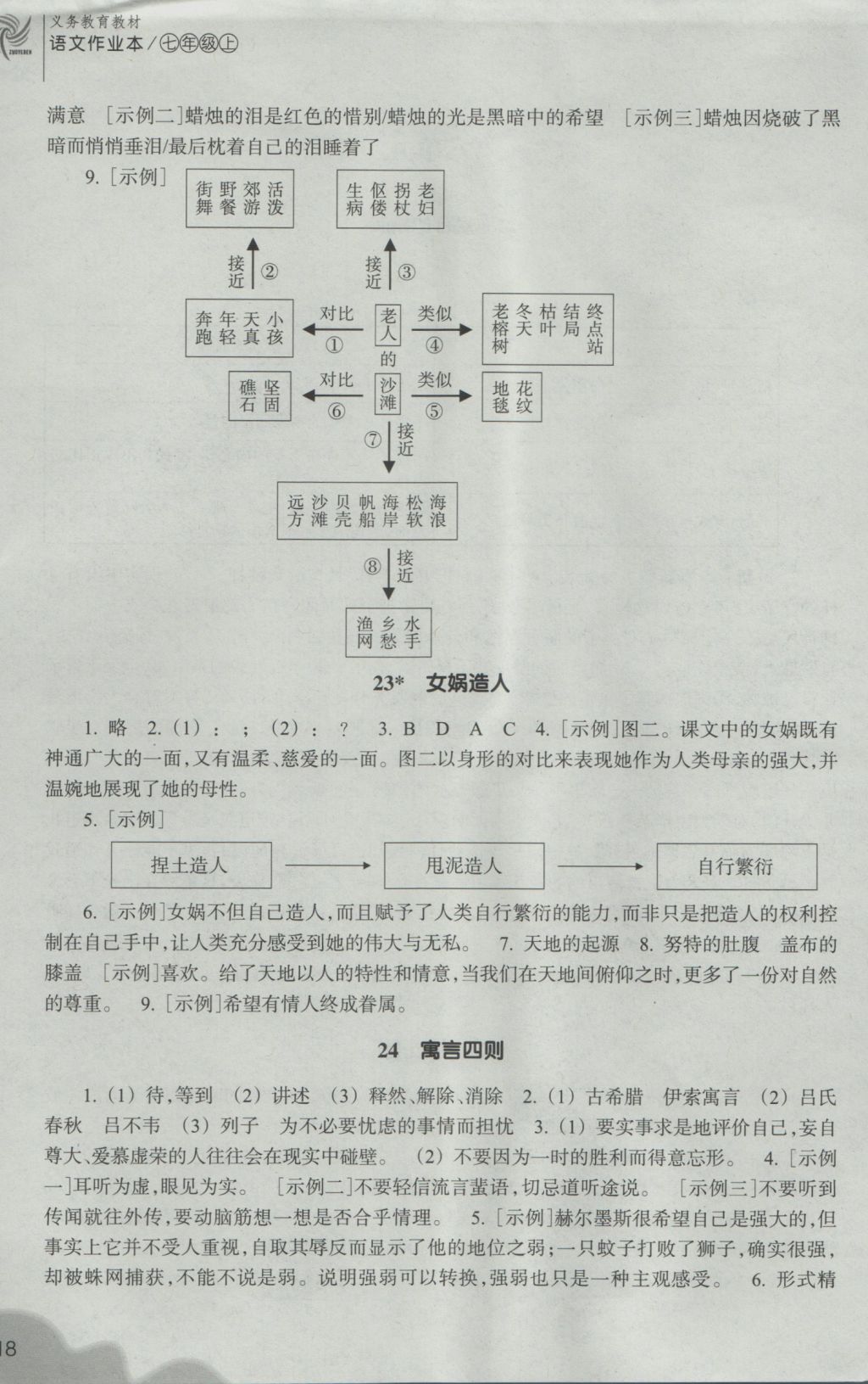 2016年作業(yè)本七年級語文上冊人教版浙江教育出版社 參考答案第18頁