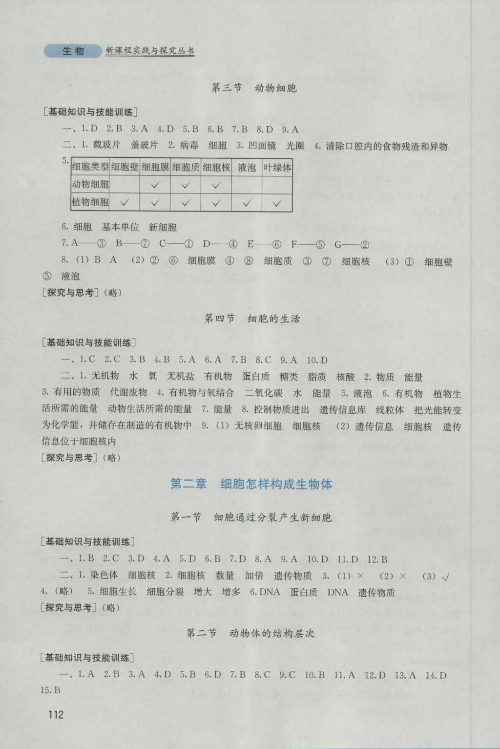 2016年新课程实践与探究丛书七年级生物上册人教版 参考答案第4页