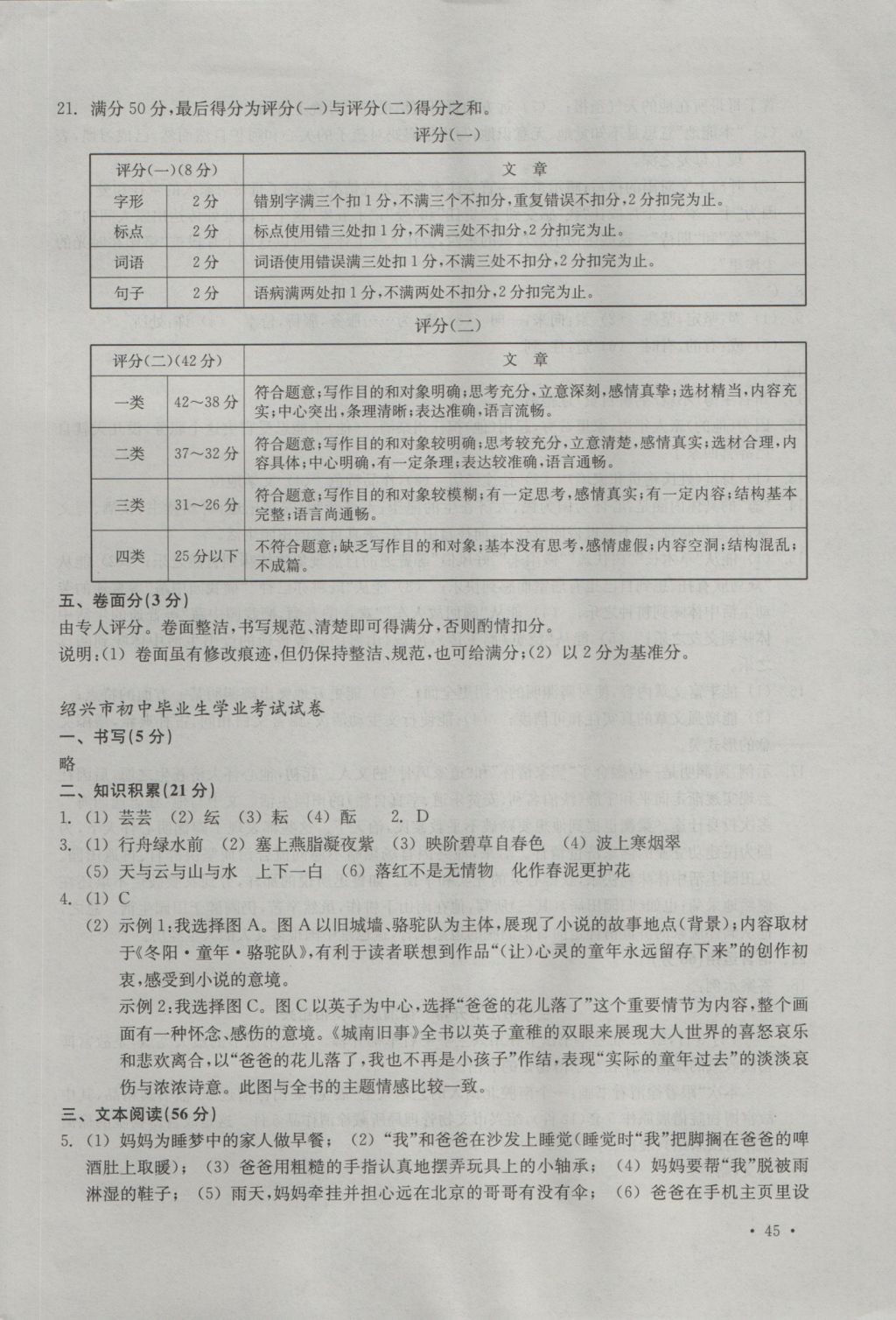 2017年中考必備2016年浙江省初中畢業(yè)生學(xué)業(yè)考試真題試卷集語文 參考答案第10頁