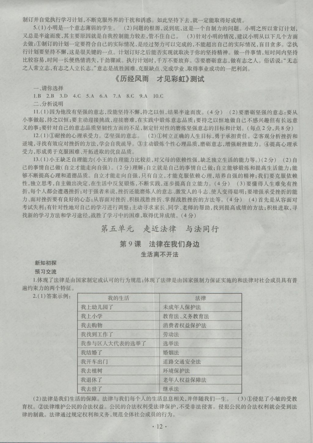 2016年同步學(xué)習(xí)七年級(jí)道德與法治上冊(cè) 參考答案第12頁(yè)