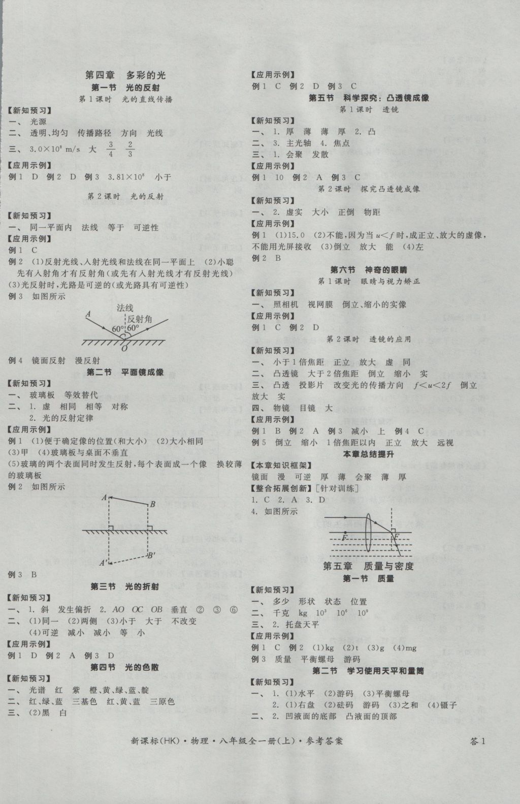 2016年全品学练考八年级物理全一册上沪科版 参考答案第2页