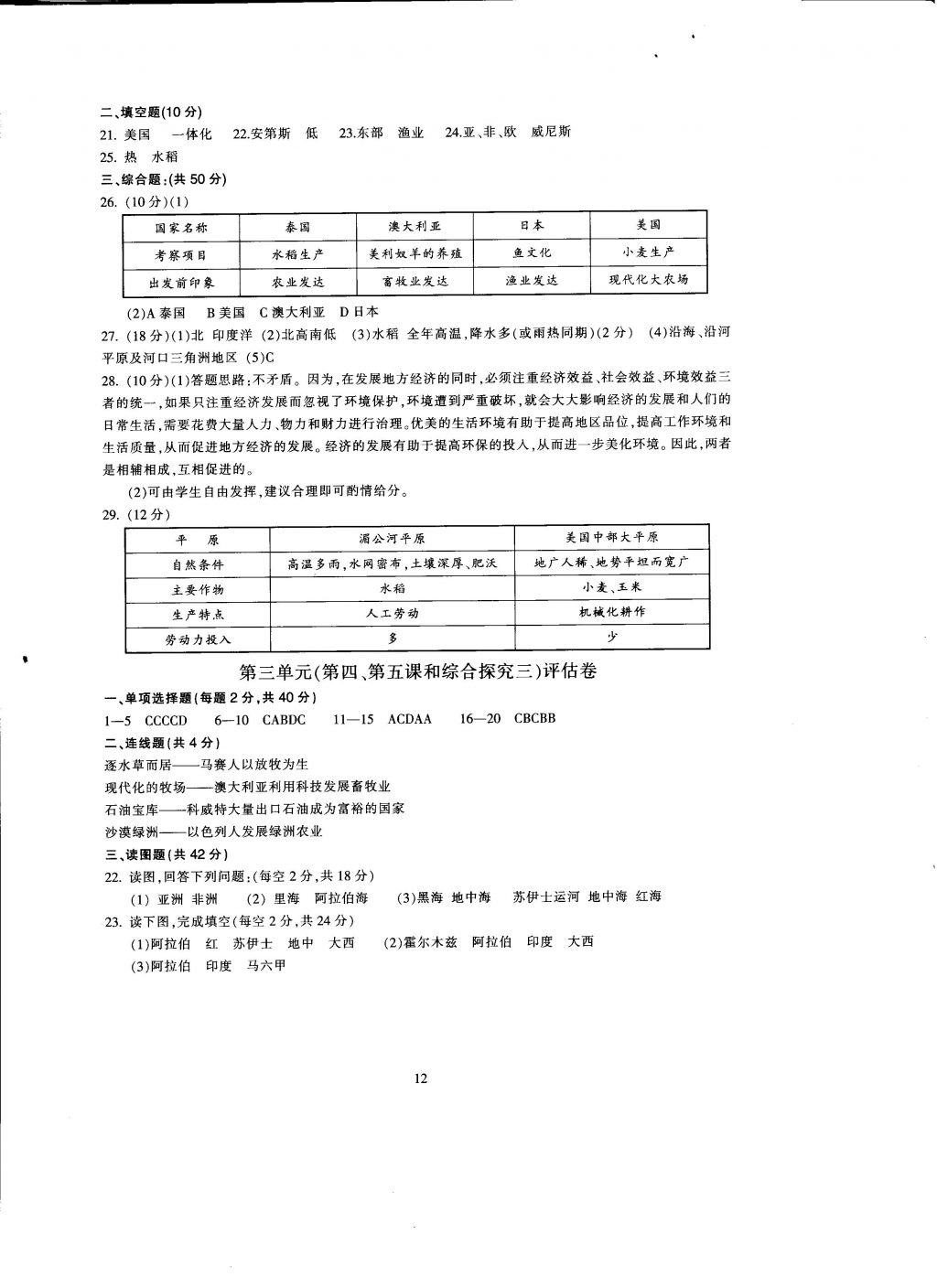 2016年全程助學(xué)與學(xué)習(xí)評(píng)估歷史與社會(huì)七年級(jí)上冊(cè) 參考答案第12頁