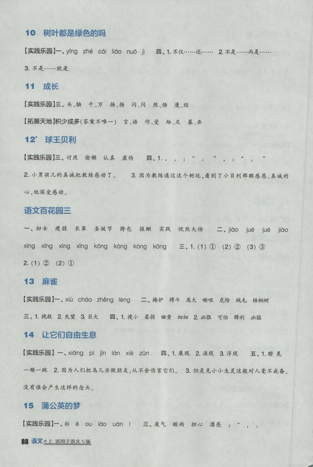 2016年小学生学习实践园地四年级语文上册语文S版 参考答案第3页