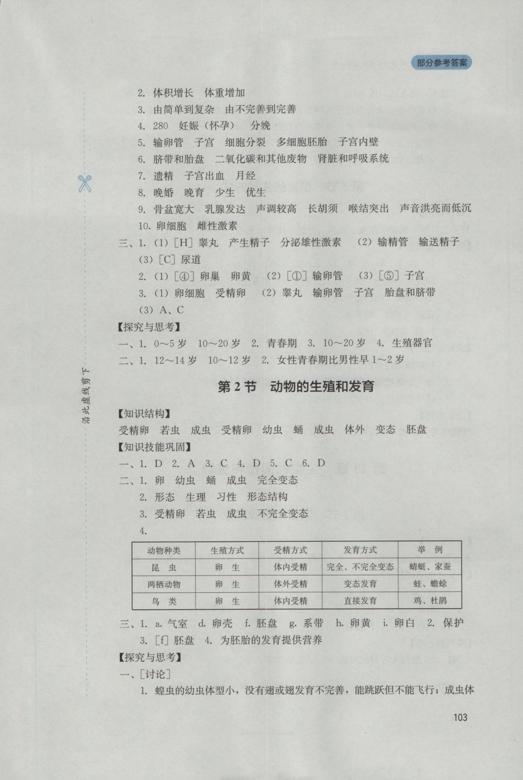 2016年新課程實踐與探究叢書八年級生物上冊北師大版 參考答案第9頁