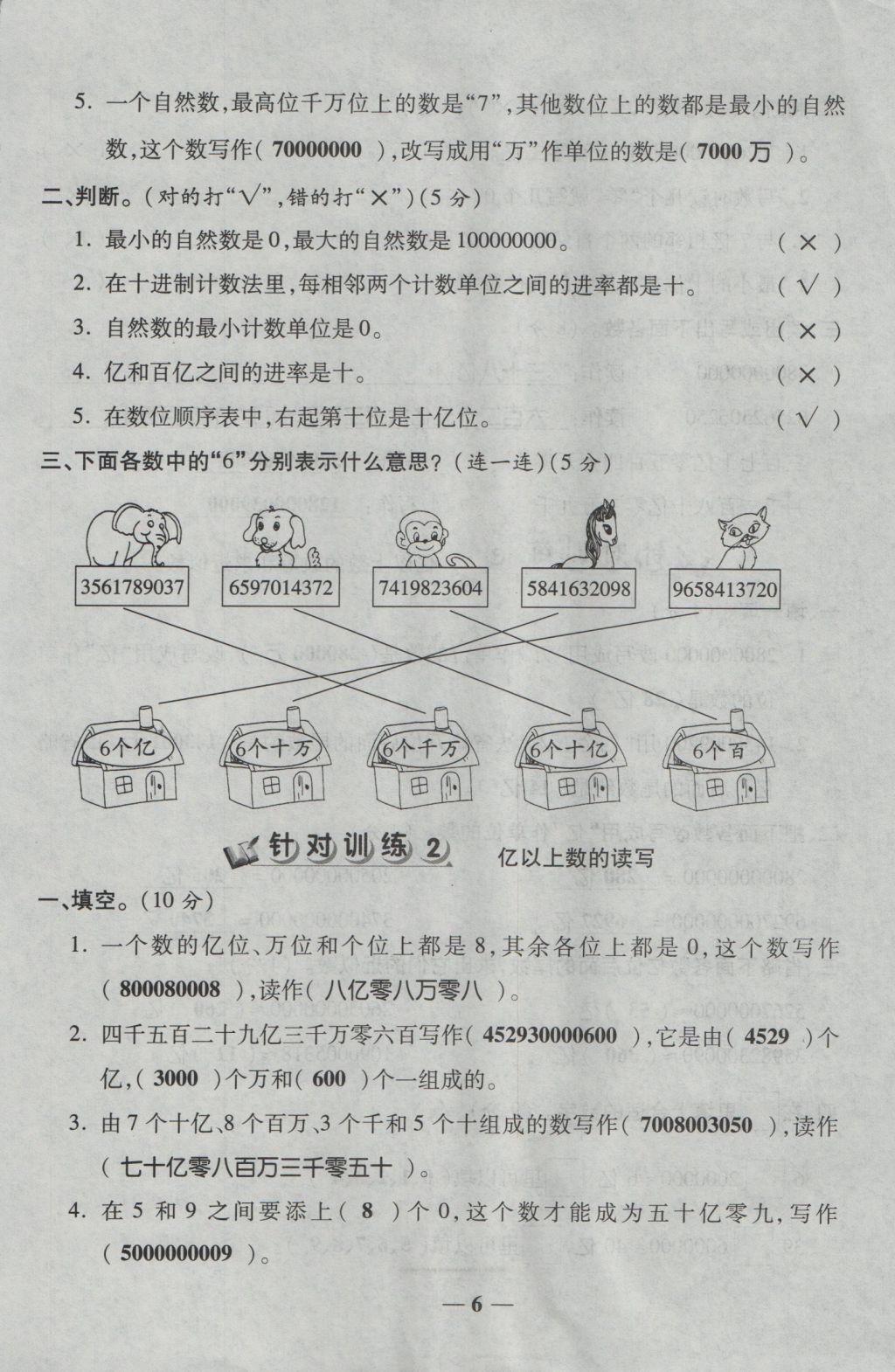 2016年夺冠金卷考点梳理全优卷四年级数学上册人教版 参考答案第6页