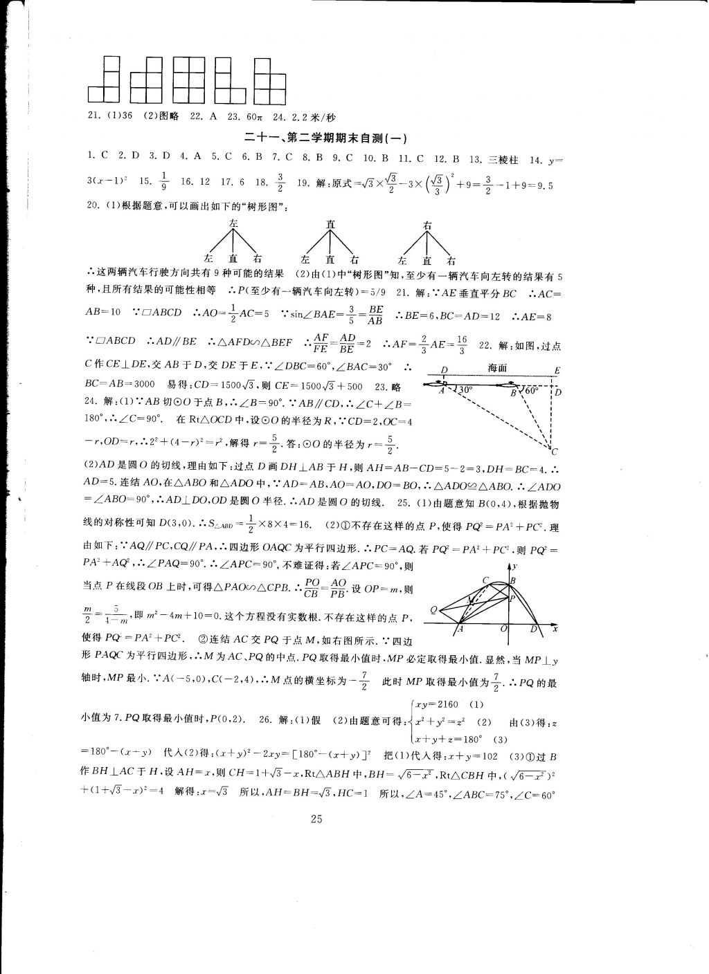 2016年全程助學(xué)與學(xué)習(xí)評(píng)估九年級(jí)數(shù)學(xué)上冊(cè) 參考答案第25頁(yè)