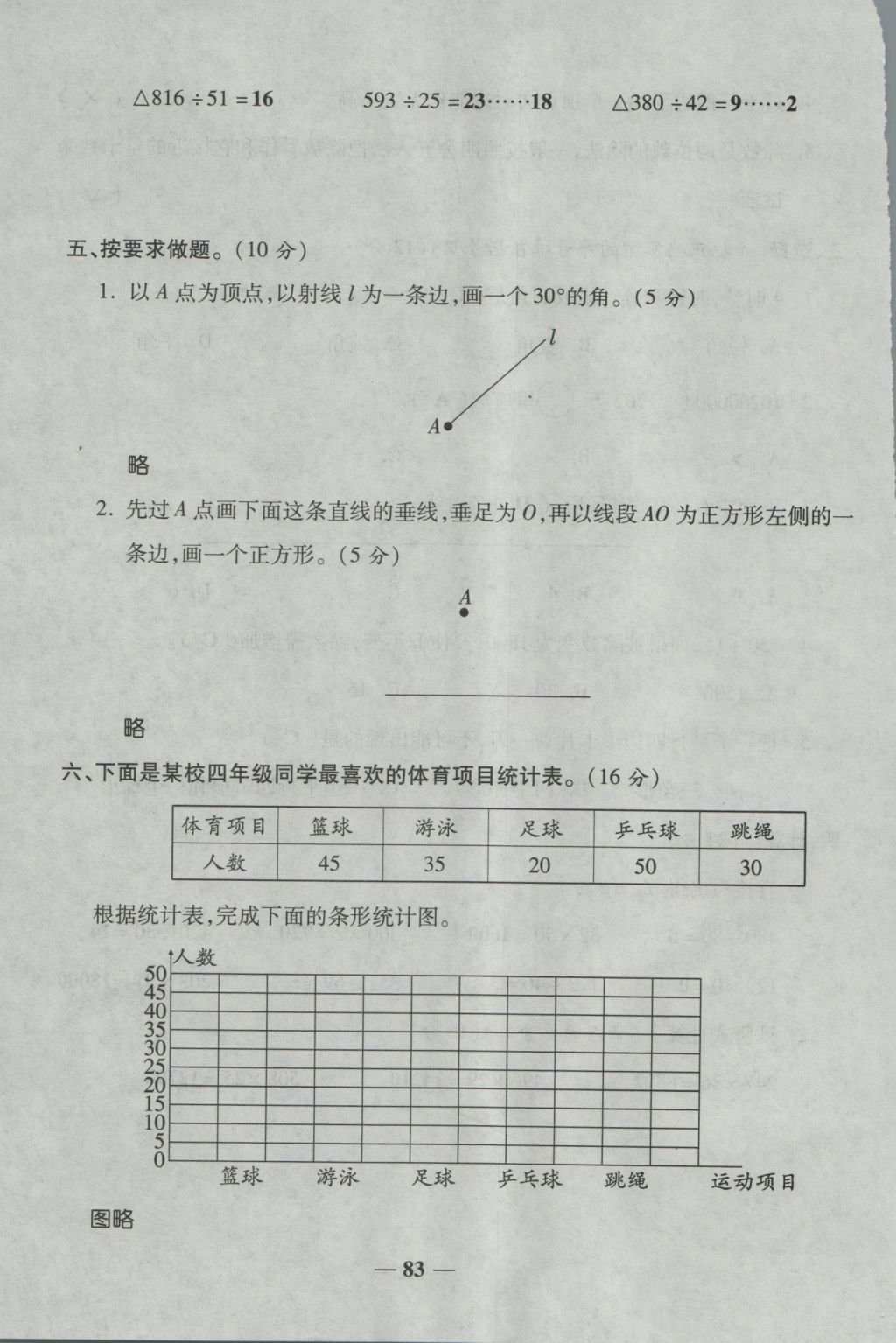 2016年夺冠金卷考点梳理全优卷四年级数学上册人教版 参考答案第83页