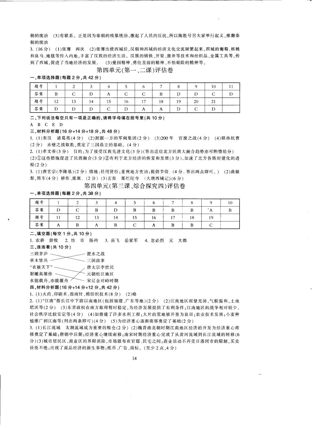 2016年全程助學(xué)與學(xué)習(xí)評(píng)估歷史與社會(huì)八年級(jí)上冊(cè) 參考答案第14頁(yè)